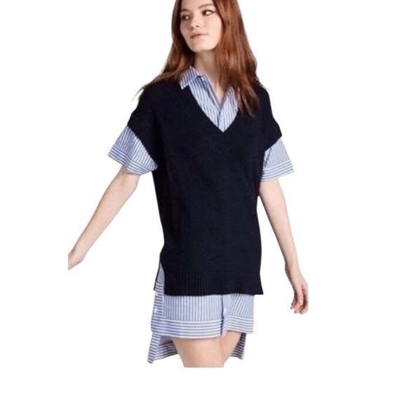 STAUD Bridget Wool Sweater Shirt Dress Womens Size Small Navy - Picture 8 of 13